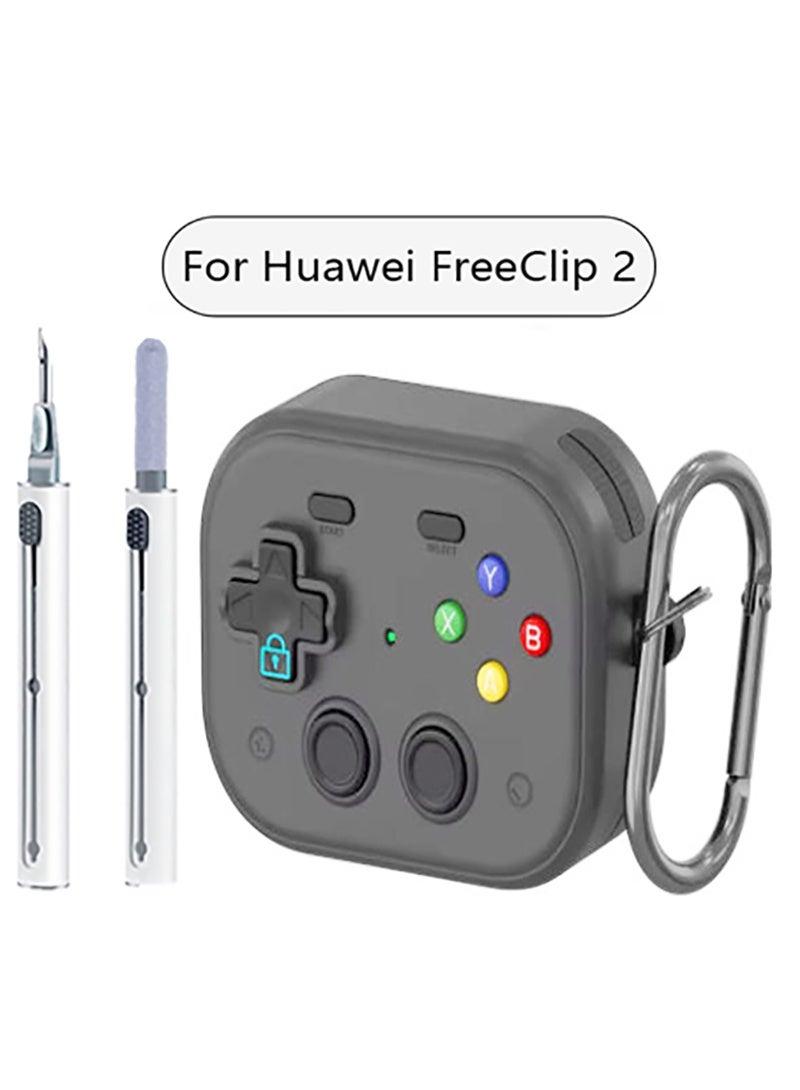 QIRG Case for Huawei FreeClip 2, Funny Hard Shell Game Design Shock-Proof Protective for Huawei FreeClip 2 Generation Case, with Cleaner Kit and Anti-Break Carabiner, Men Women (Black) - Image 1